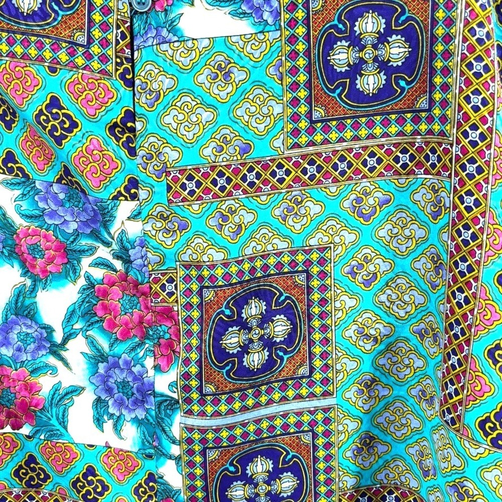Vtg 90s Floral Patchwork Silky Polyester Blouse Colorful Top USA Made Statement - Picture 2 of 8